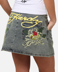 Ed Hardy Women's Flora Denim Mini Skirt Dirty Blue