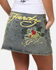 Ed Hardy Women's Flora Denim Mini Skirt Dirty Blue