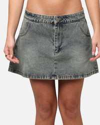Ed Hardy Women's Flora Denim Mini Skirt Dirty Blue