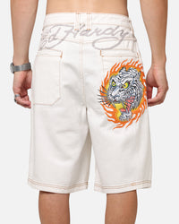 Ed Hardy Tiger Jorts Off White