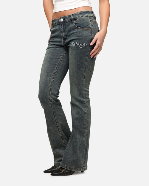Ed Hardy Women's Tiger Bootcut Jeans Dirty Blue