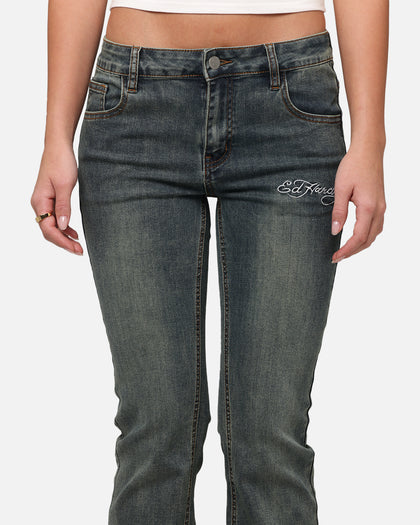 Ed Hardy Women's Tiger Bootcut Jeans Dirty Blue