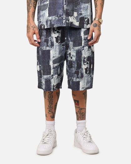 XXIII Printed Denim Patch Jorts Blue