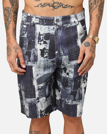 XXIII Printed Denim Patch Jorts Blue