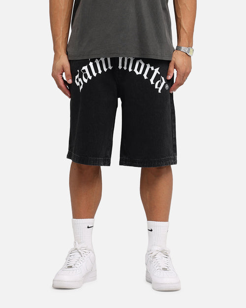 Saint Morta Amplus Gothic Denim Jort Shorts Black Shadow