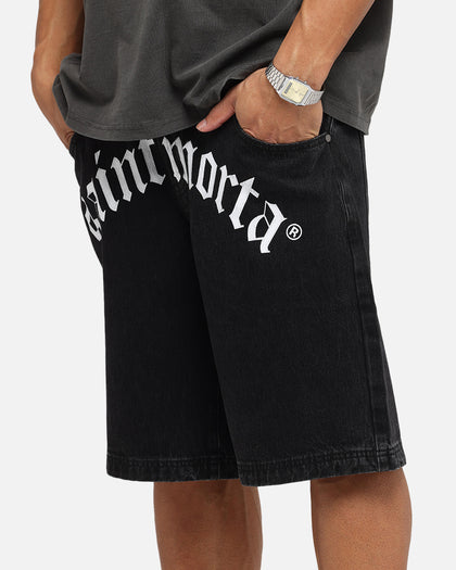 Saint Morta Amplus Gothic Denim Jort Shorts Black Shadow