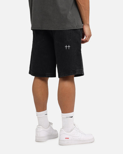 Saint Morta Amplus Gothic Denim Jort Shorts Black Shadow