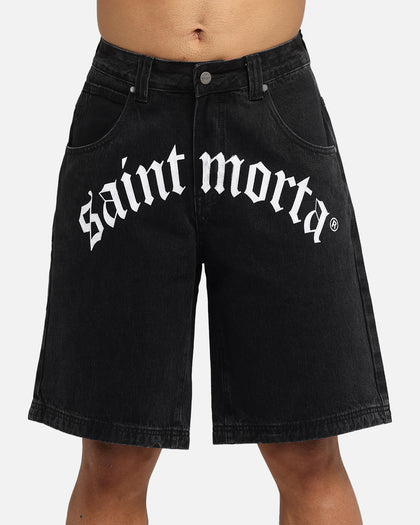 Saint Morta Amplus Gothic Denim Jort Shorts Black Shadow