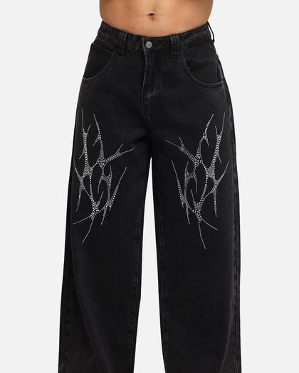 Saint Morta Amplus Tribal Rhinestone Jeans Black Shadow