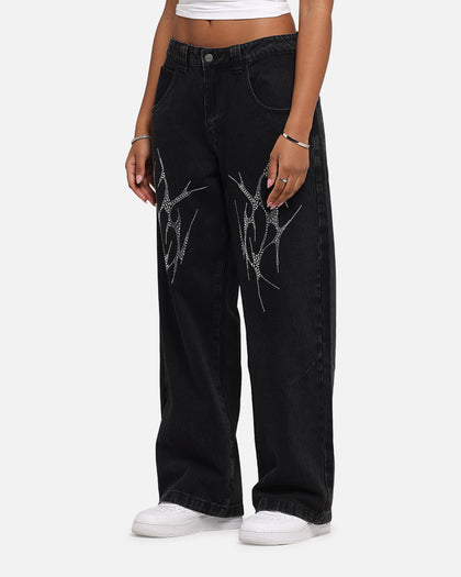 Saint Morta Amplus Tribal Rhinestone Jeans Black Shadow
