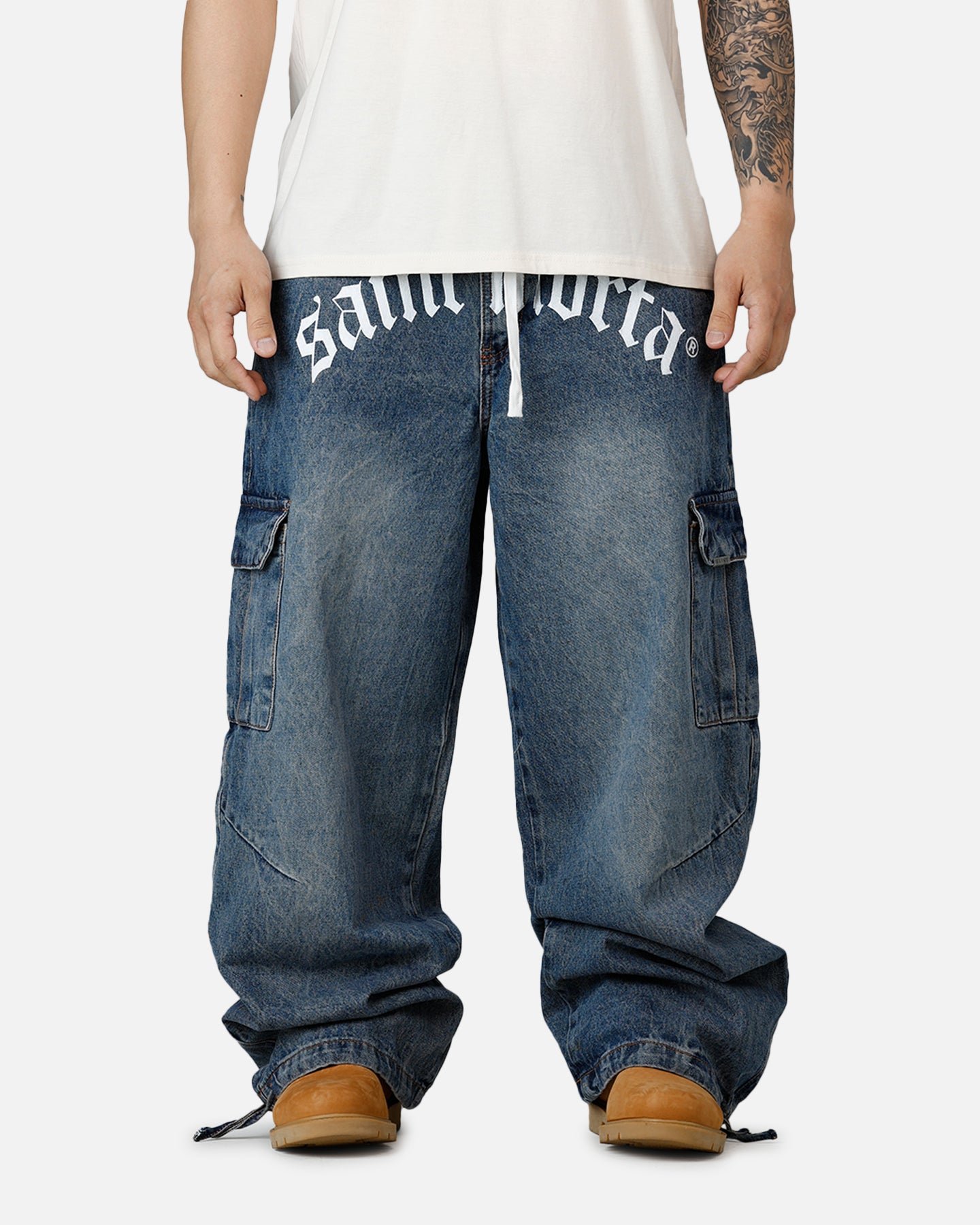 Saint Morta Gothic Denim Cargo Pants Dirty Denim | Culture Kings