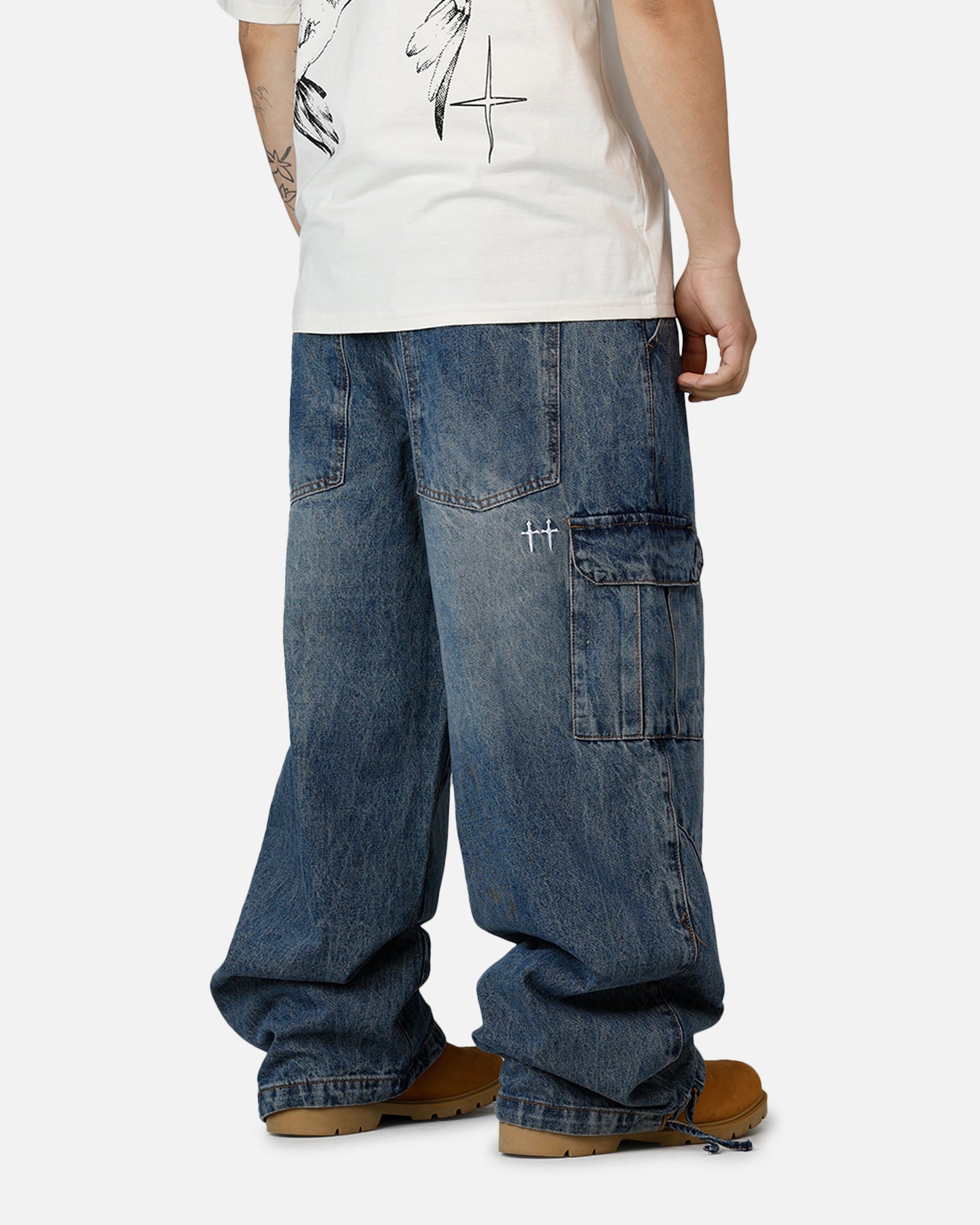 Saint Morta Gothic Denim Cargo Pants Dirty Denim | Culture Kings