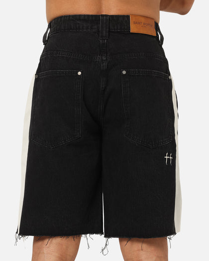 Saint Morta Amplus Sidewinder Denim Jort Shorts Black/Off White