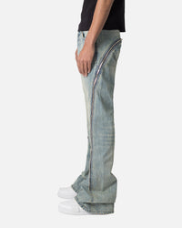MNML D519 Zipper Flare Denim Jeans Vintage Blue