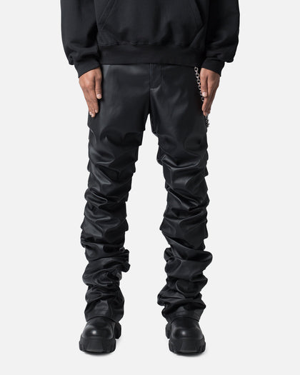 MNML Stacked Leather Pants Black