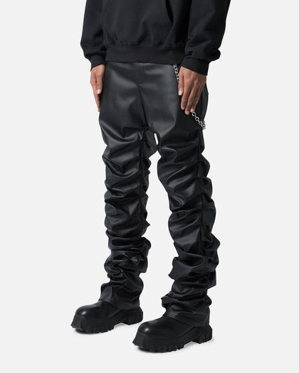 MNML Stacked Leather Pants Black