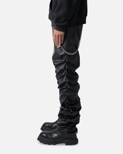 MNML Stacked Leather Pants Black