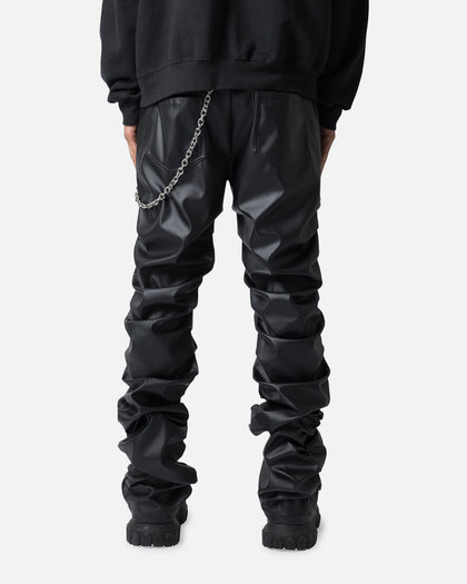 MNML Stacked Leather Pants Black