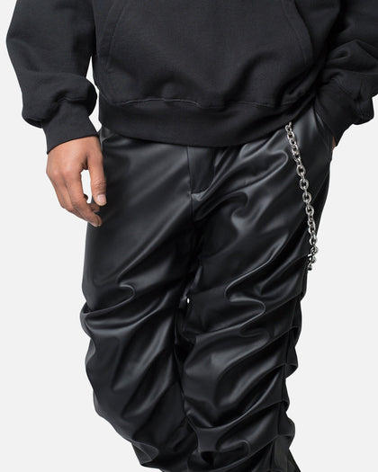 MNML Stacked Leather Pants Black