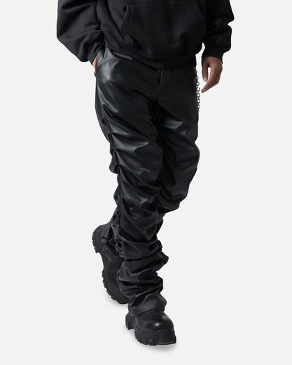MNML Stacked Leather Pants Black