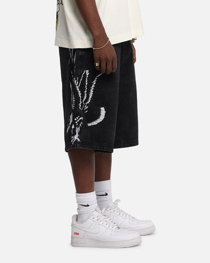Ed Hardy Eagle Jorts Washed Black