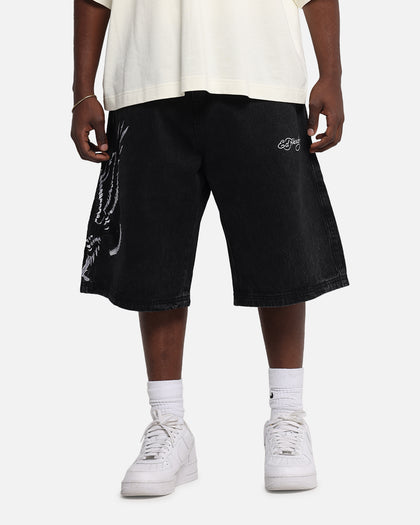 Ed Hardy Eagle Jorts Washed Black