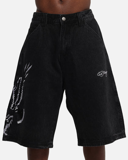Ed Hardy Eagle Jorts Washed Black