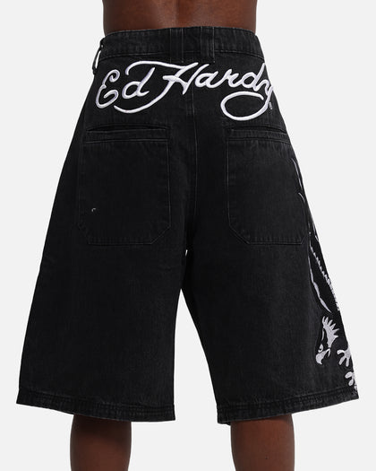 Ed Hardy Eagle Jorts Washed Black