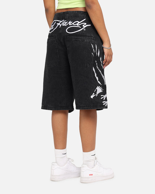 Ed Hardy Eagle Jorts Washed Black