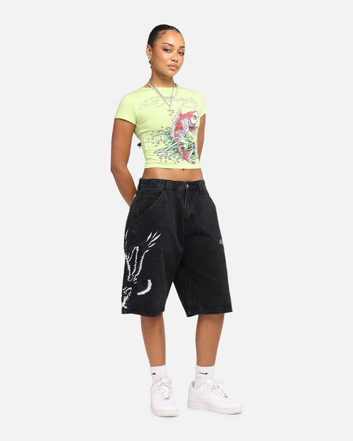 Ed Hardy Eagle Jorts Washed Black
