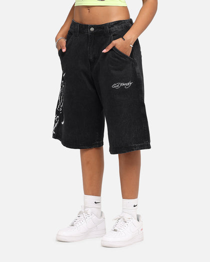 Ed Hardy Eagle Jorts Washed Black