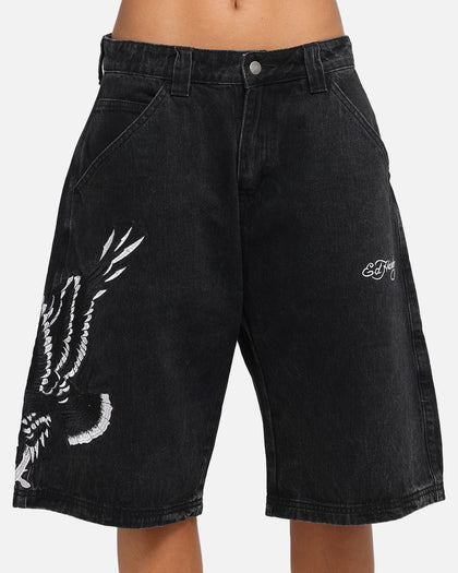 Ed Hardy Eagle Jorts Washed Black
