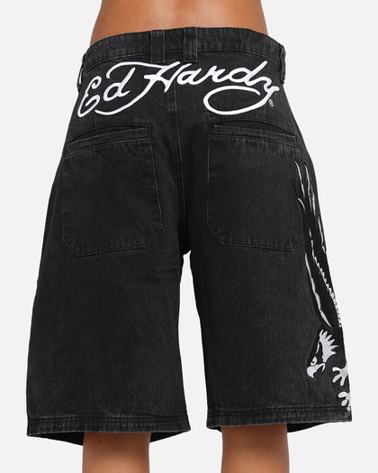 Ed Hardy Eagle Jorts Washed Black