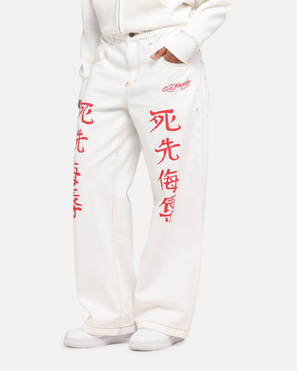Ed Hardy Death Before Dishonour Jeans Off White