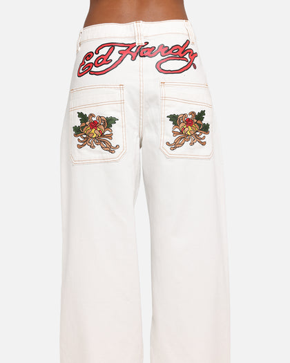 Ed Hardy Death Before Dishonour Jeans Off White