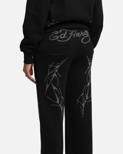 Ed Hardy Cyber Rhinestone Track Pants Black