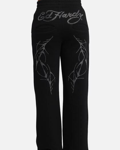 Ed Hardy Cyber Rhinestone Track Pants Black