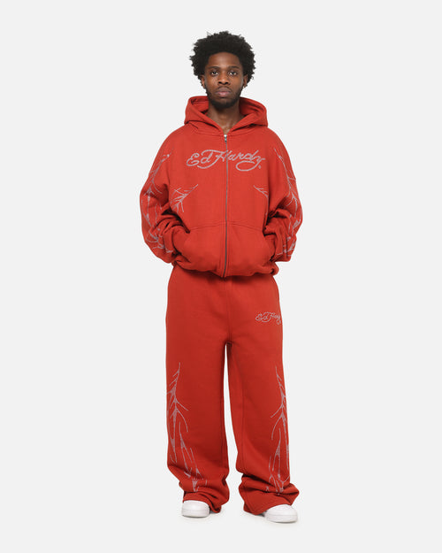 Ed Hardy Cyber Rhinestone Track Pants Red