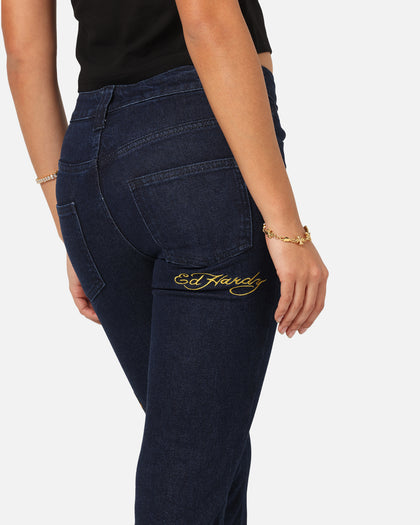 Ed Hardy Women's Feline Bootleg Jeans Indigo Denim