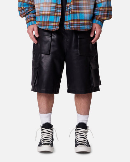 MNML Baggy Vegan Leather Cargo Shorts Black