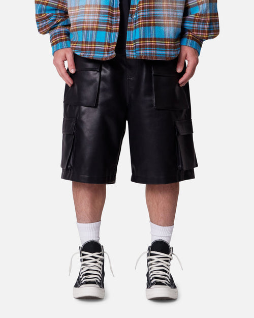 MNML Baggy Vegan Leather Cargo Shorts Black