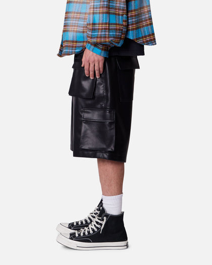 MNML Baggy Vegan Leather Cargo Shorts Black