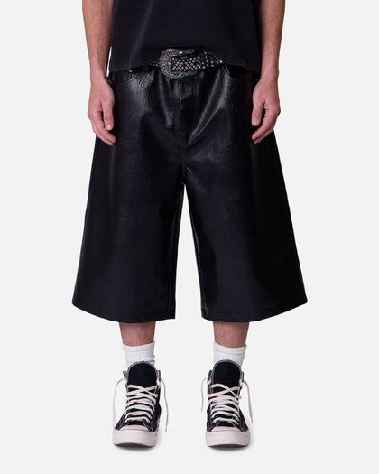 MNML Ultra Baggy Leather Shorts Black