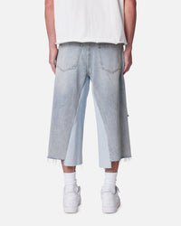 MNML Panelled Denim Shorts Light Blue Wash