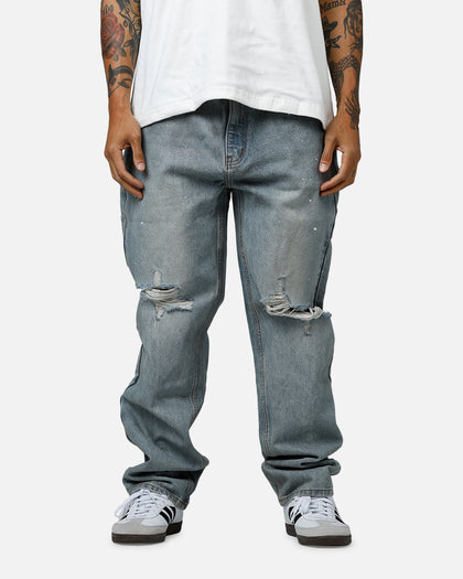 MNML Painted Straight Denim Jeans Light Blue