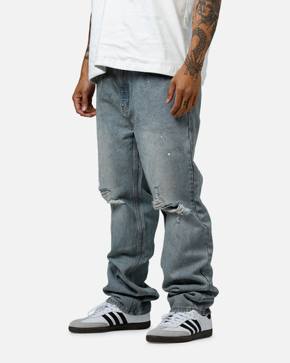 MNML Painted Straight Denim Jeans Light Blue