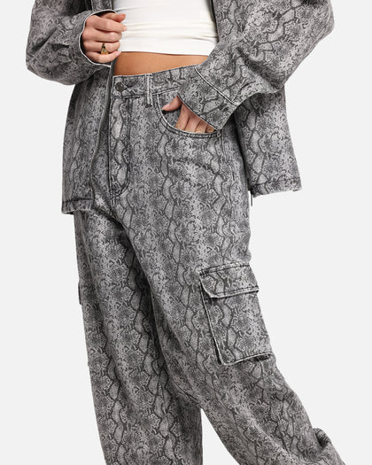 XXIII Snake Skin Cargo Pants Black Snake Print