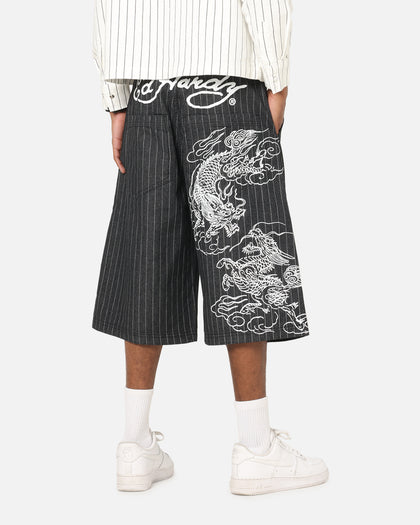 Ed Hardy Shinjuku Jorts Black Pinstripe