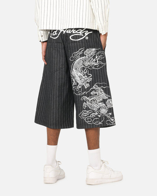 Ed Hardy Shinjuku Jorts Black Pinstripe