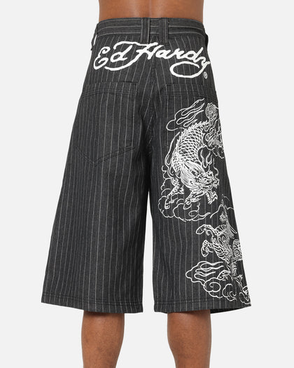 Ed Hardy Shinjuku Jorts Black Pinstripe